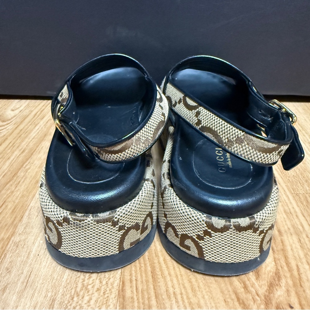 Gucci Brown and Beige GG Platform Slingback Sandals - Picture 7 of 10